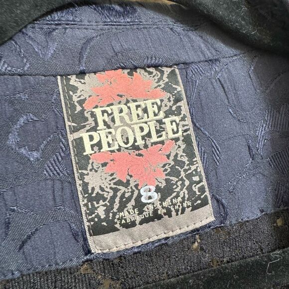 Free People Navy Blue Victorian Jacquard Lace Tie Back Button Blazer Size 8 - Picture 4 of 8